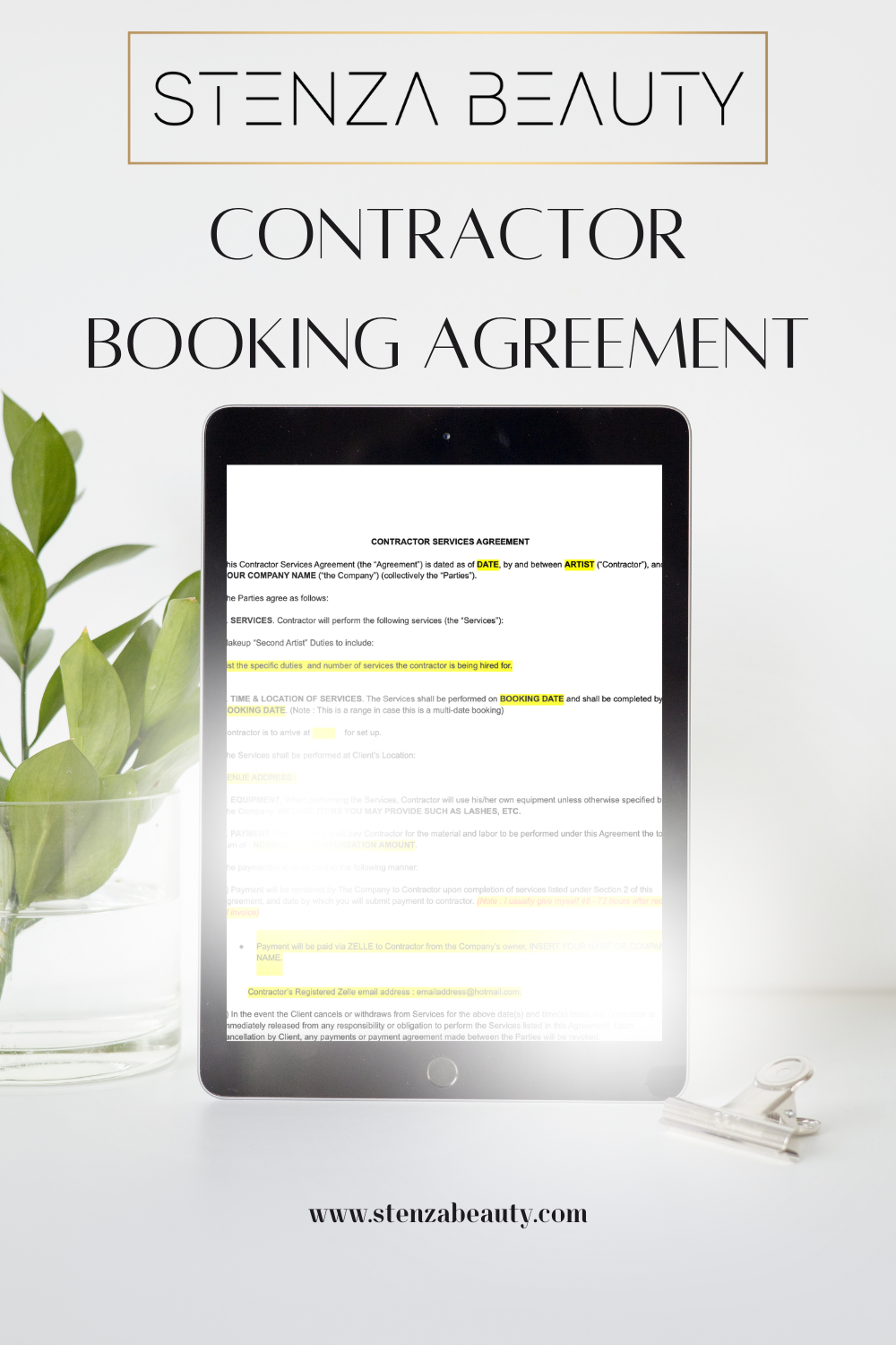 Contractor Booking Agreement Stenza Beauty